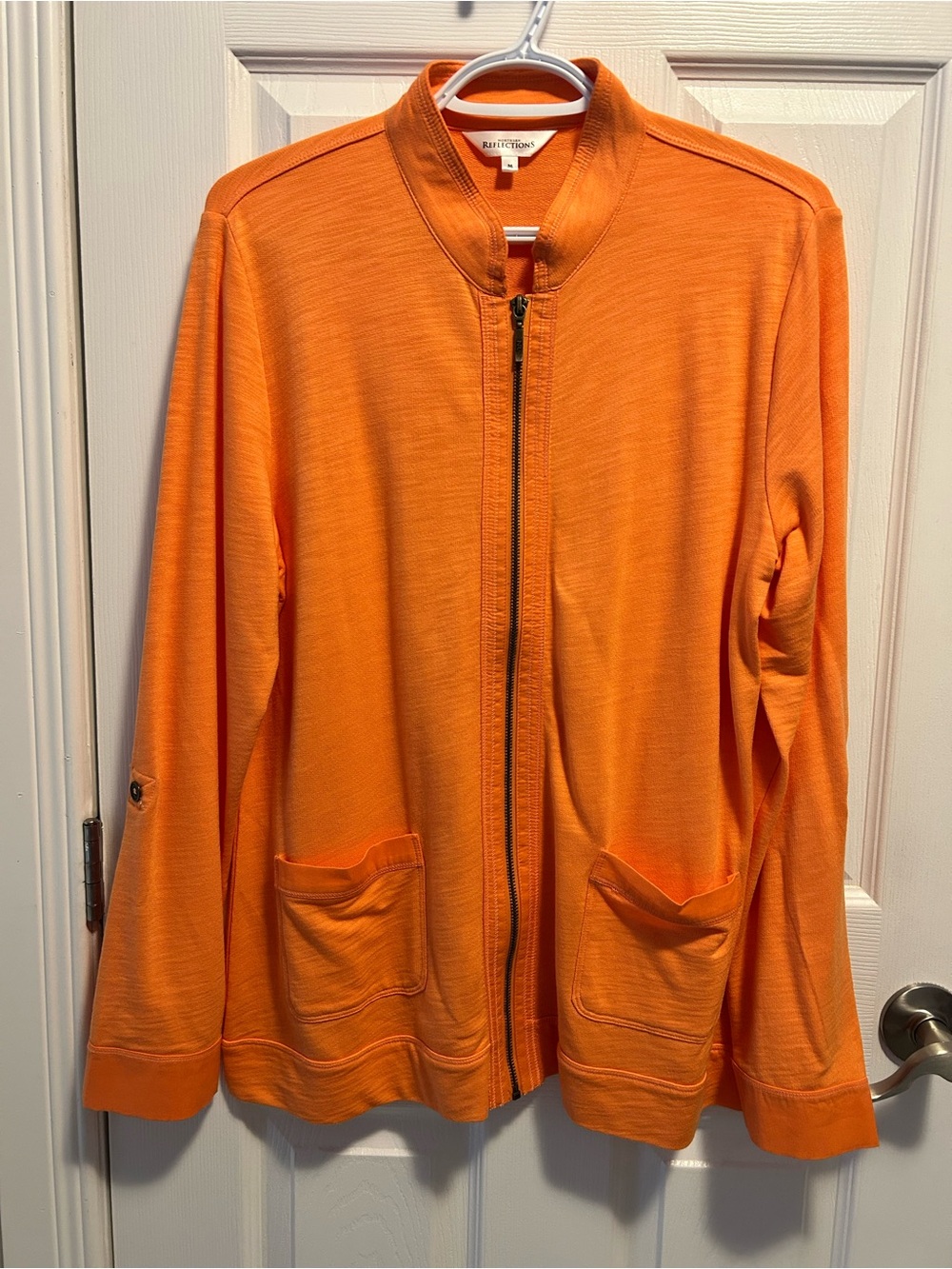 Northern Reflections Bright Orange Zip Front Light Knit Jacket